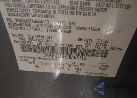 2018 Ford Flex Sel z USA, uszkodzony, nr VIN 2FMHK6C8XJBA06112